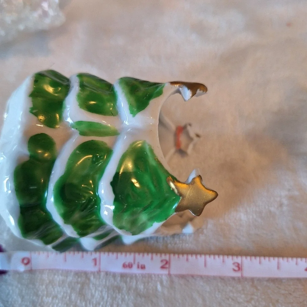 1989 New Holiday Votive Candle Set of 2 Porcelain Green Christmas Trees W/Candle